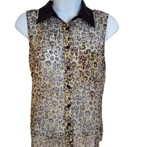 Wet Seal Animal Print Button Up Sleeveless Top